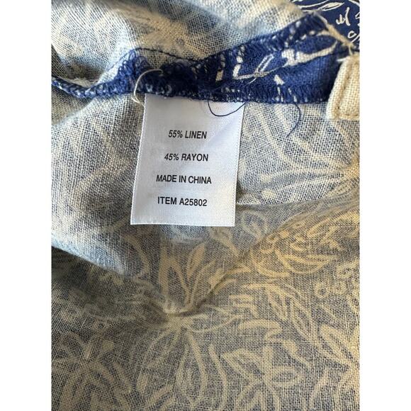 Appleseed’s Women Large Blue Cream Tunic Linen Blend Floral 3/4 Sleeves Boho - Picture 9 of 9
